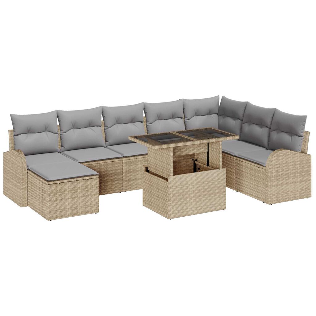 vidaXL Σετ Καναπέ Κήπου με μαξιλάρι 9 pcs μπεζ και ανοιχτό γκρι