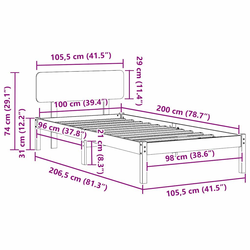 vidaXL Σκελετός Κρεβατιού Λευκό 100 x 200 cm Μασίφ ξύλο πεύκου