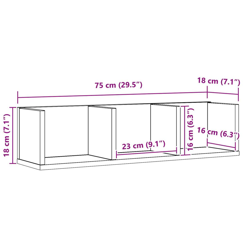 vidaXL Ράφι CD Μαύρη Δρυς 75x18x18 εκ Επεξεργασμένο ξύλο