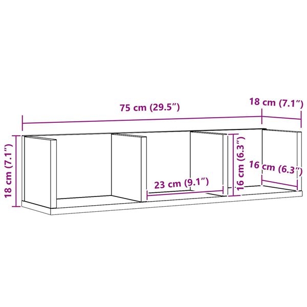 vidaXL Ράφι CD Μαύρη Δρυς 75x18x18 εκ Επεξεργασμένο ξύλο