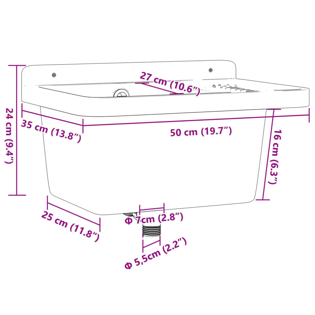 vidaXL Νιπτήρας Επίτοιχος Γκρι 50x35x24 εκ. από Ρητίνη