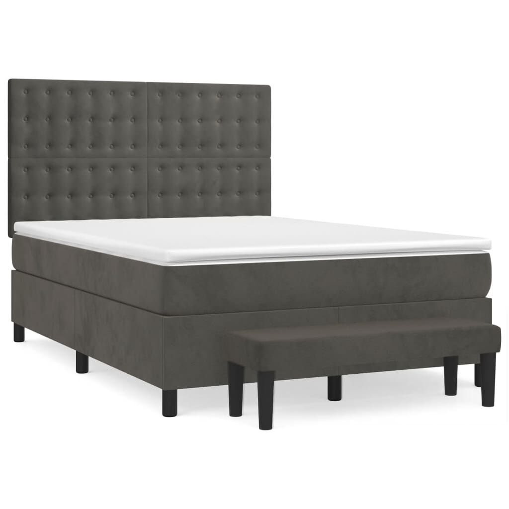 vidaXL Κρεβάτι Boxspring με Στρώμα Σκούρο Γκρι 140x190 εκ. Βελούδινο
