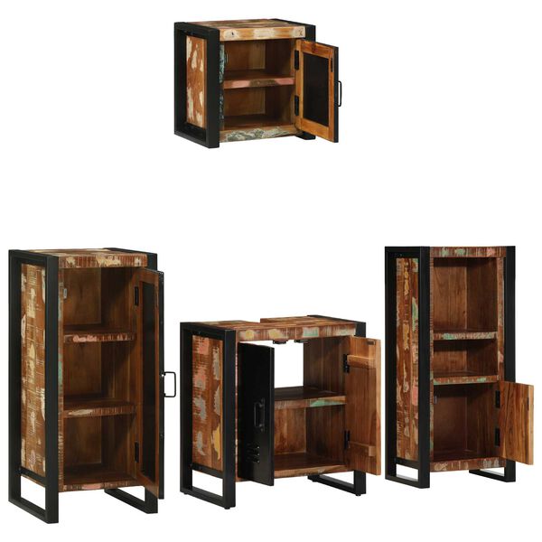 vidaXL Σετ Επίπλων Μπάνιου 4 pcs Πολύχρωμο Στερεό ανακτημένο ξύλο