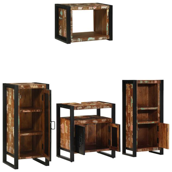 vidaXL Σετ Επίπλων Μπάνιου 4 pcs Πολύχρωμο Στερεό ανακτημένο ξύλο