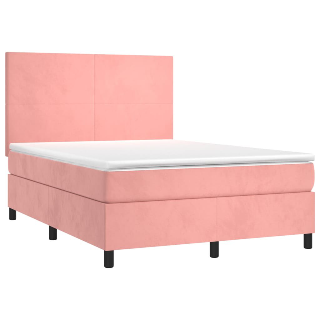 vidaXL Κρεβάτι Boxspring με Στρώμα & LED Ροζ 140x200 εκ. Βελούδινο