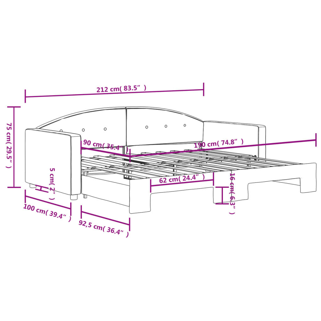 vidaXL Καναπές Κρεβάτι Συρόμενος Μαύρος 90x190 εκ. Βελούδινος
