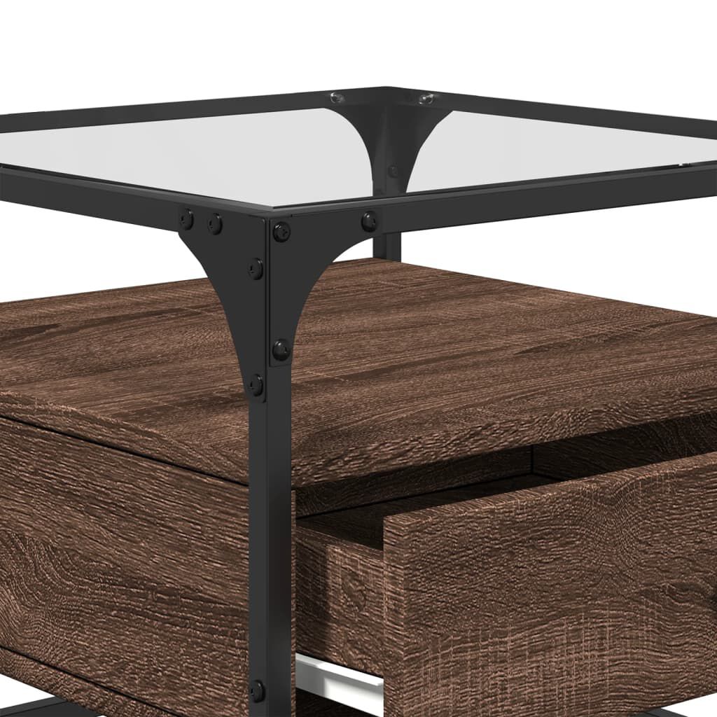 vidaXL Τραπεζάκι Σαλονιού Καφέ Δρυς 50x50x45 εκ. με Γυάλινες Πόρτες