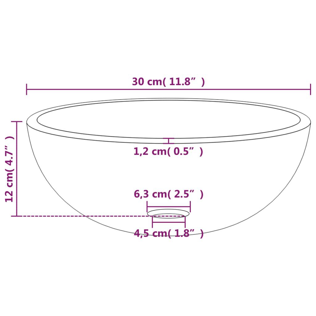 vidaXL Νιπτήρας 30 x 12 εκ. Χρώμα Χρυσού από Ψημένο Γυαλί