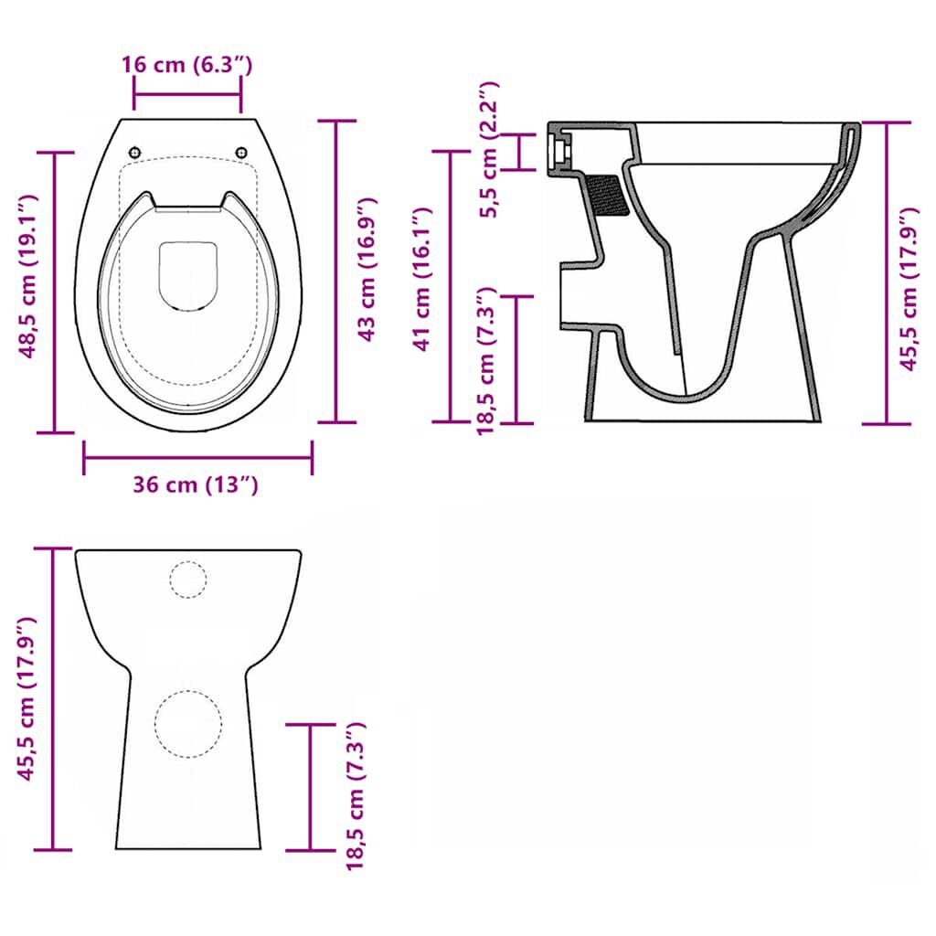 vidaXL Λεκάνη Τουαλέτας Ψηλή Χωρίς Χείλος με Soft Close Λευκή Κεραμική