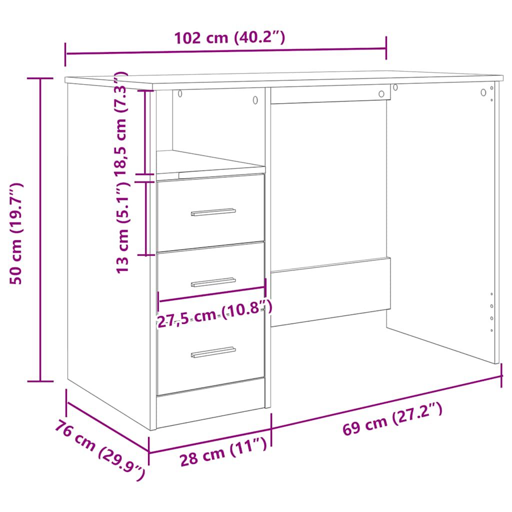 vidaXL Γραφείο Αρτισιανή Δρυς 102x76x50 εκ. από Επεξεργασμένο Ξύλο