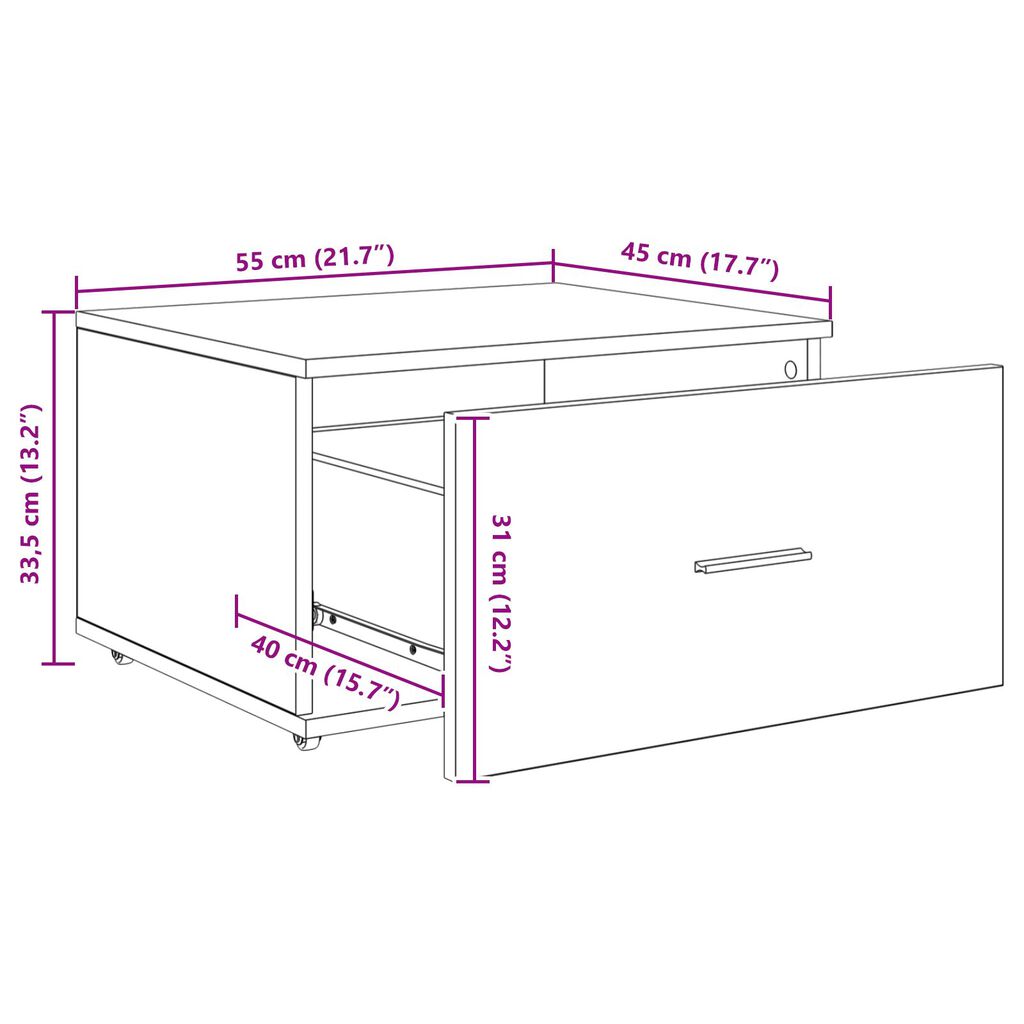 vidaXL Συρταριέρα με Ρόδες Λευκό 55x45x33.5 cm Επεξεργασμένο Ξύλο