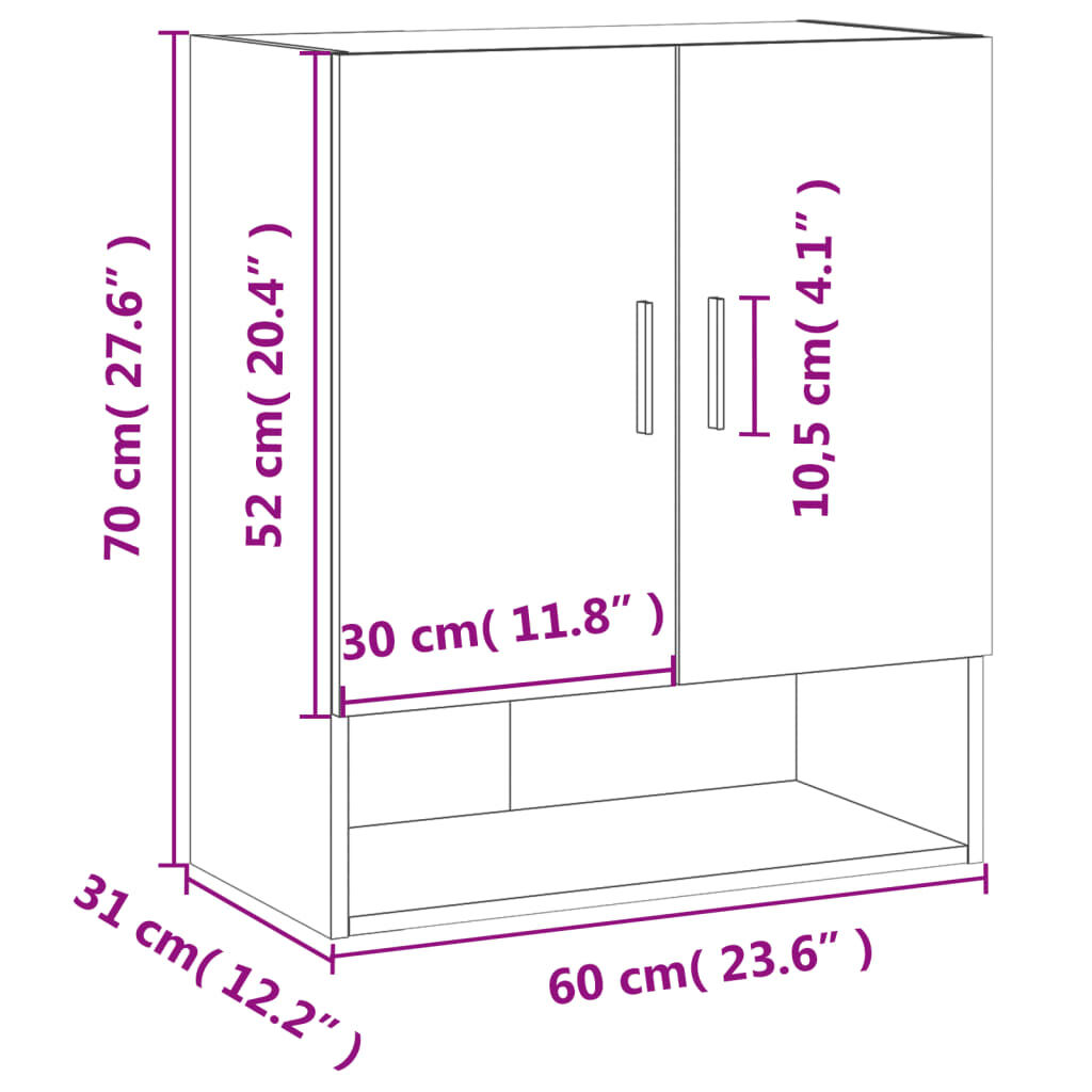 vidaXL Ντουλάπι Τοίχου Γυαλιστερό Λευκό 60x31x70 εκ Επεξεργασμένο Ξύλο