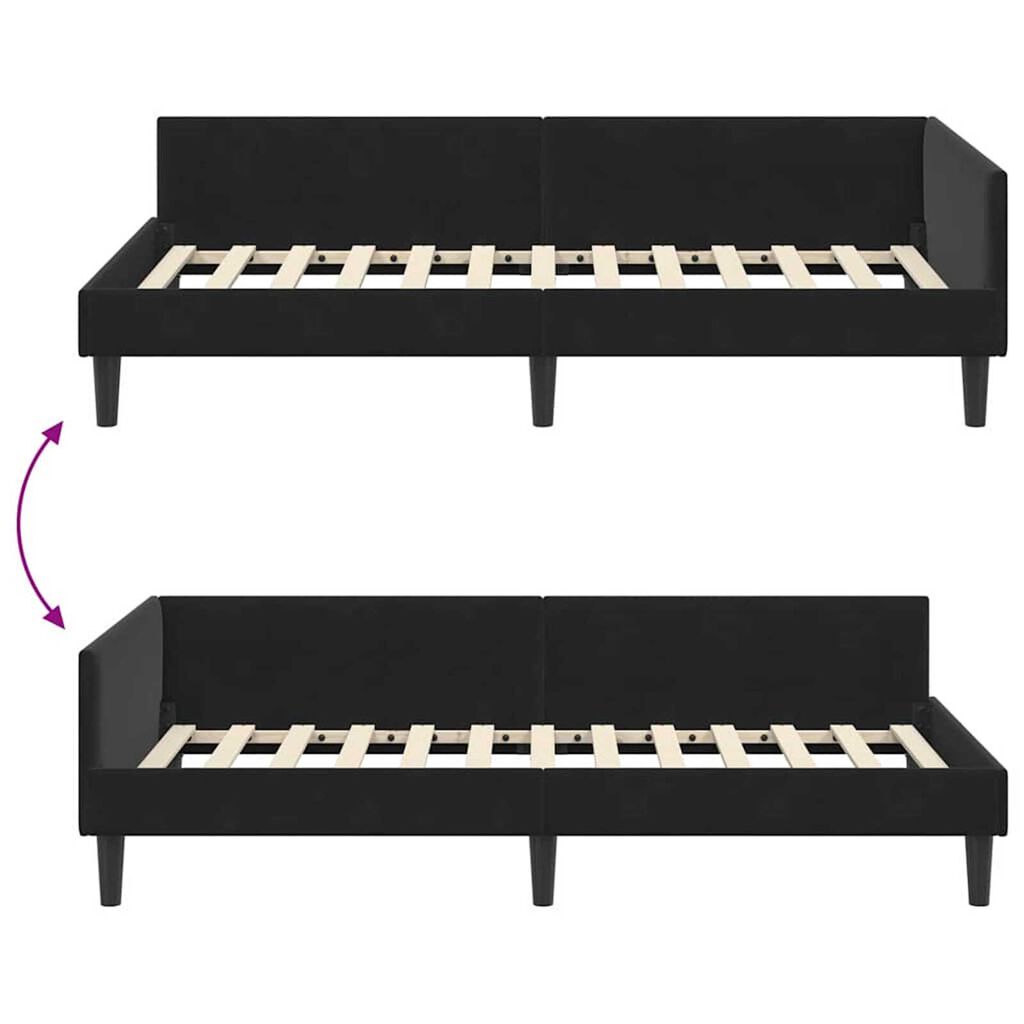 vidaXL Πλαϊνό Κρεβάτι Μαύρο 90 x 190 cm Βελούδο και Στιβαρή ξυλεία