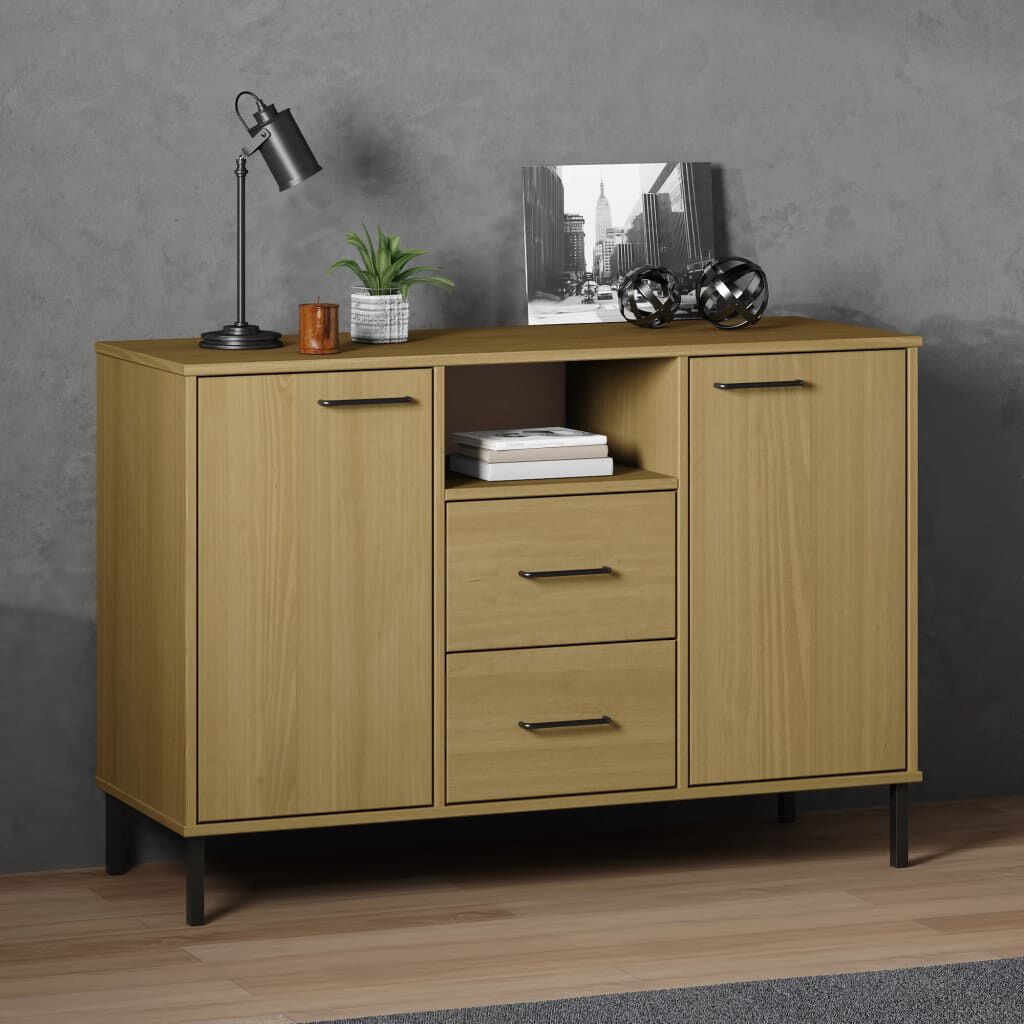vidaXL Μπουφές OSLO Καφέ 113x40x77 εκ. Μασίφ Ξύλο με Μεταλλικά Πόδια