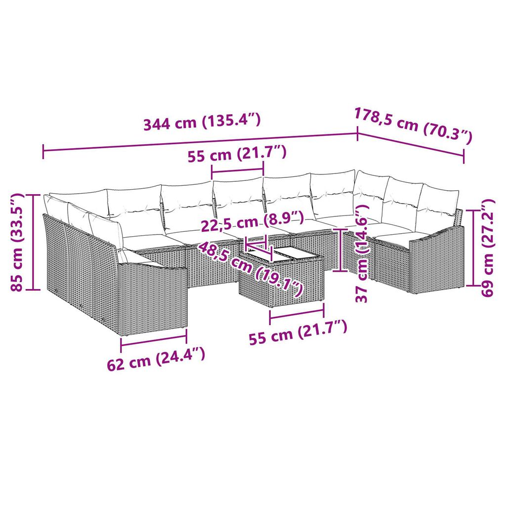 vidaXL Σέτ φαγητού για κήπο με μαξιλάρι 11 pcs Ανοιχτό γκρι