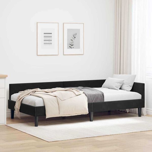 vidaXL Πλαϊνό Κρεβάτι Μαύρο 90 x 200 cm Βελούδο και Στιβαρή ξυλεία