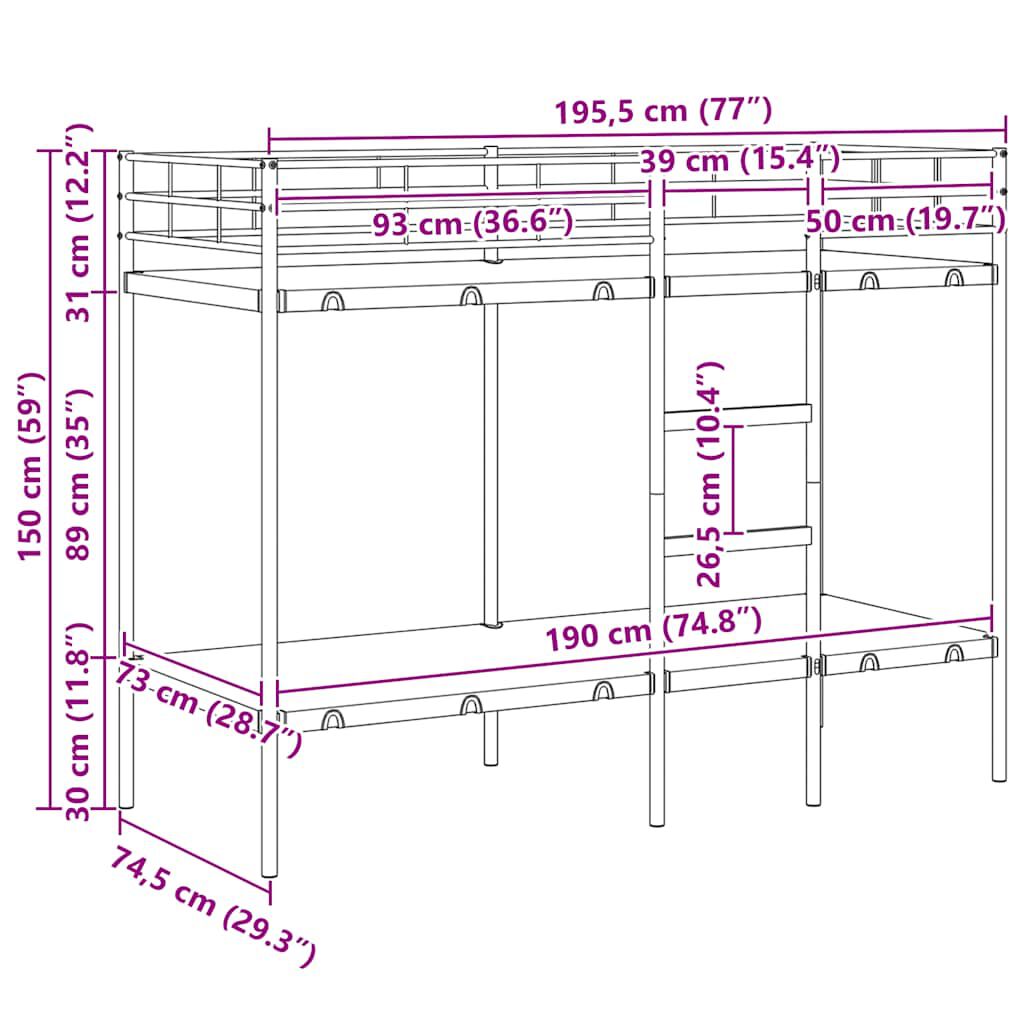 vidaXL Κουκέτα χωρίς στρώμα Λευκό 75x190 cm Ατσάλι