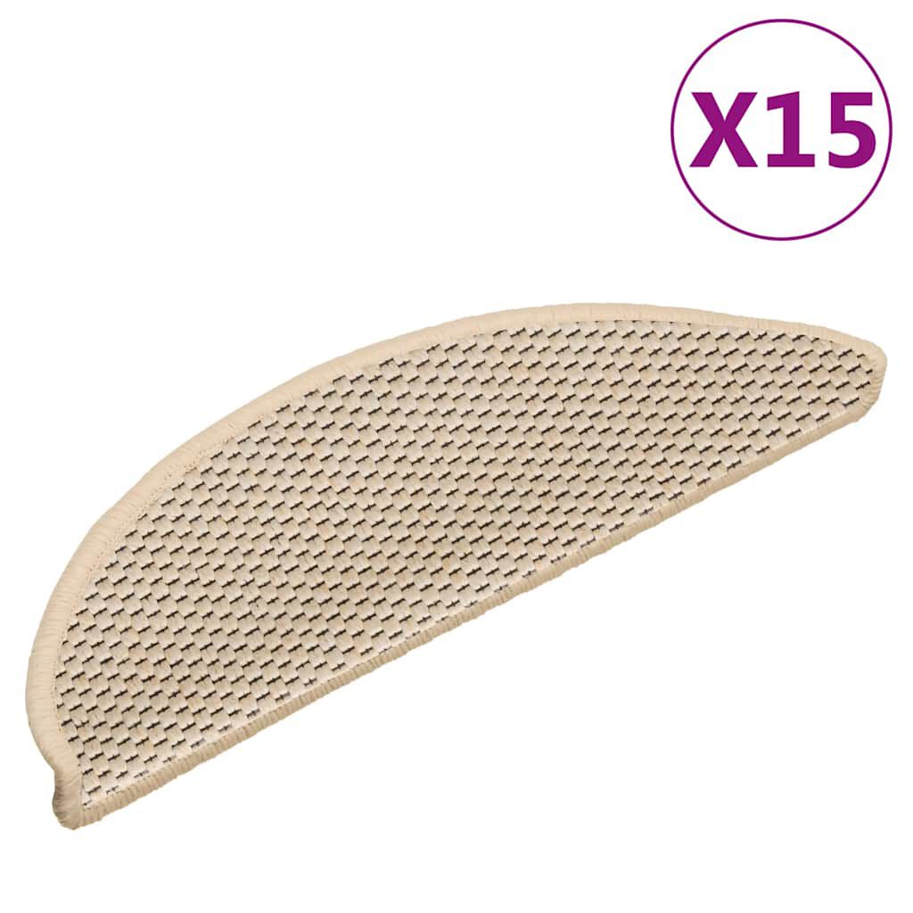 vidaXL Πατάκια Σκάλας Αυτοκόλλητα 15 τεμ. Όψη Σιζάλ Κρεμ 56x17x3 εκ.