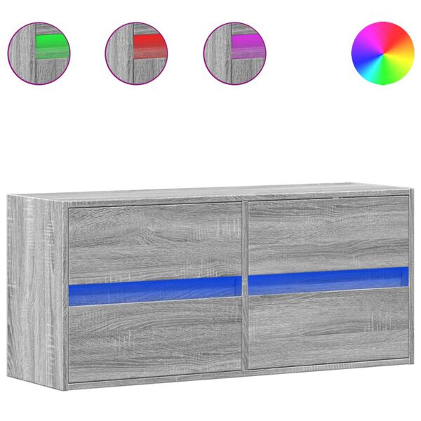 vidaXL Έπιπλο Τοίχου Τηλεόρασης με LED Γκρι Sonoma 100x31x45 εκ.