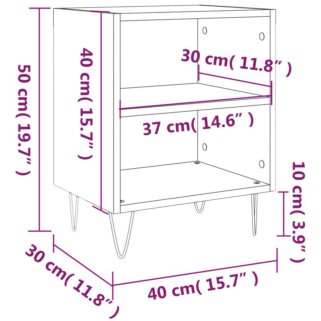 vidaXL Κομοδίνο Γκρι Σκυρ. 40x30x50 εκ. από Επεξεργασμένο Ξύλο