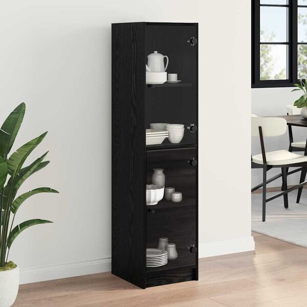 vidaXL Highboard &Mu;&alpha;ύ&rho;&eta; &Omicron;&xi;&upsilon;ά 35 x 37 x 142 &epsilon;&kappa; &Epsilon;&pi;&epsilon;&xi;&epsilon;&rho;&gamma;&alpha;&sigma;&mu;έ&nu;&omicron; &xi;ύ&lambda;&omicron;