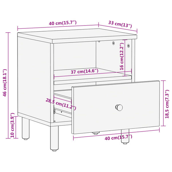 vidaXL Κομοδίνο 40 x 33 x 46 εκ. από Μασίφ Ξύλο Μάνγκο