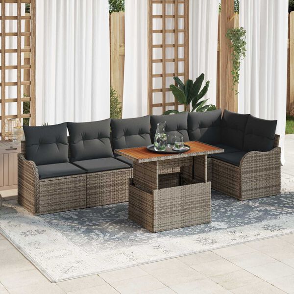 vidaXL Σετ Καναπέ Κήπου με αποθήκευση 7 pcs Γκρι Πολυ ράταν
