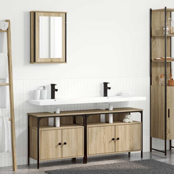 Set ντουλαπιών μπάνιου vidaXL 3 τεμαχίων δρυός Sonoma επεξεργασμένο ξύλο