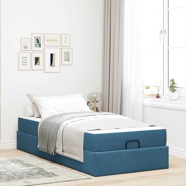 vidaXL Σκελετός Κρεβατιού με στρώμα Μπλε 90 x 200 cm Βελούδο