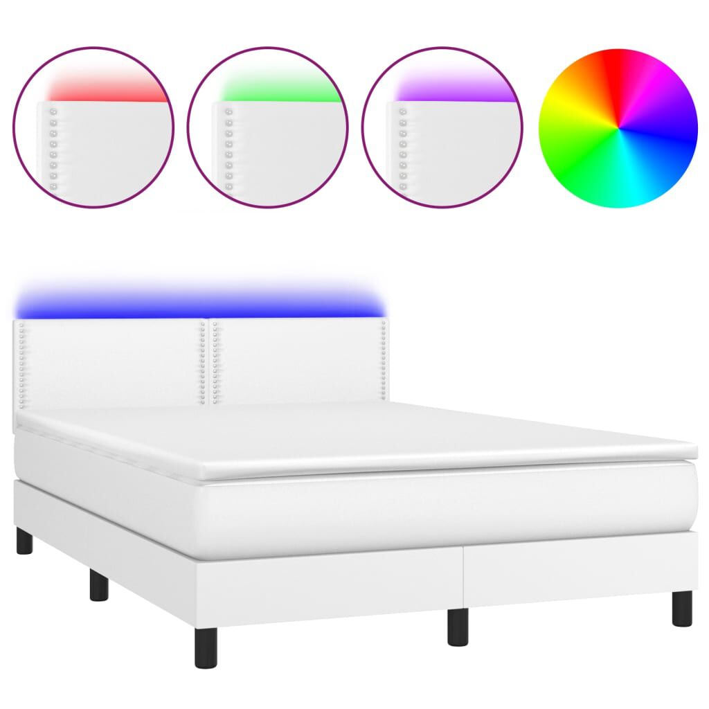 vidaXL Κρεβάτι Boxspring με Στρώμα & LED Λευκό 140x190 εκ. Συνθ. Δέρμα