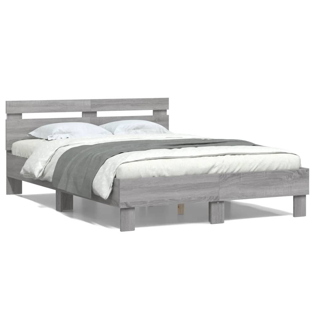 vidaXL Πλαίσιο Κρεβατιού με Κεφαλάρι/LED Γκρι Sonoma 120x190 εκ.