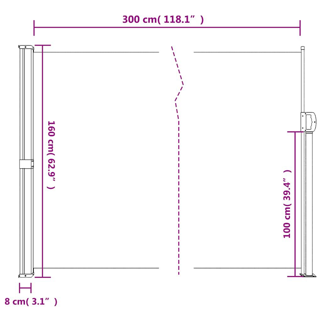 vidaXL Σκίαστρο Πλαϊνό Συρόμενο Κρεμ 160 x 300 εκ.