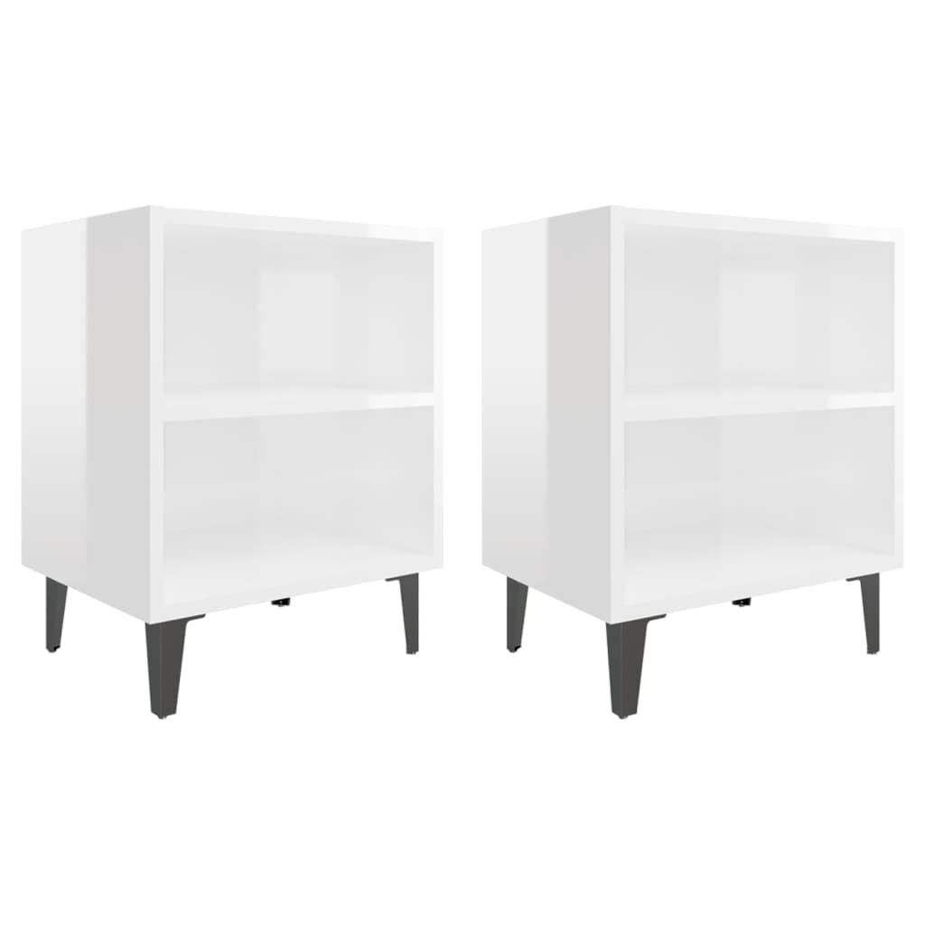 vidaXL Κομοδίνα 2 Τεμ. Γυαλιστερό Λευκό 40x30x50εκ. με Μεταλλικά Πόδια