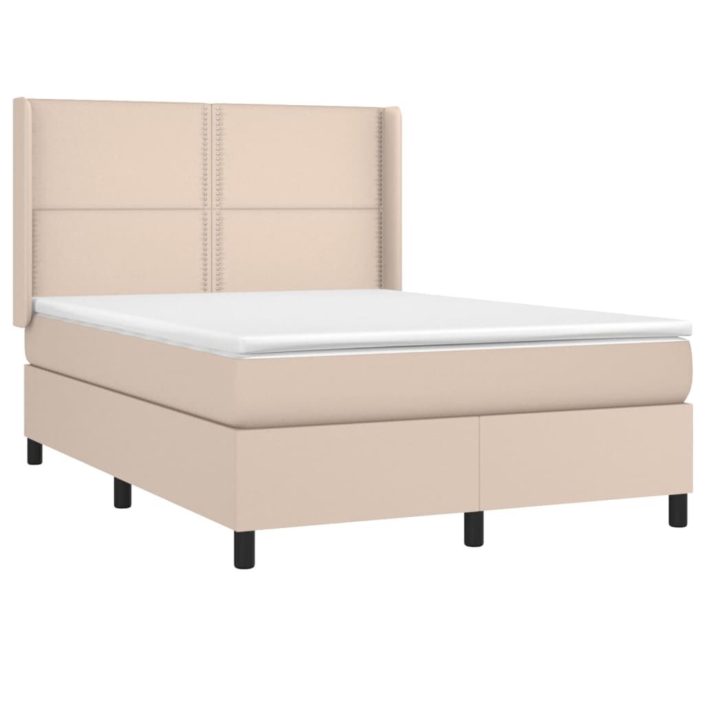 vidaXL Κρεβάτι Boxspring Στρώμα&LED Καπουτσίνο 140x200 εκ. Συνθ. Δέρμα