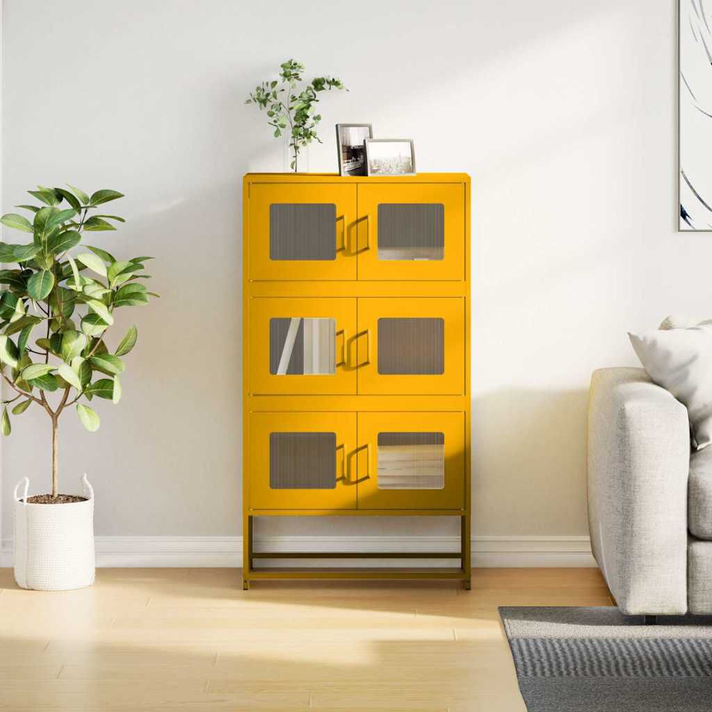 vidaXL Highboard Μουστάρδα κίτρινη 68x39x123 cm Χάλυβας