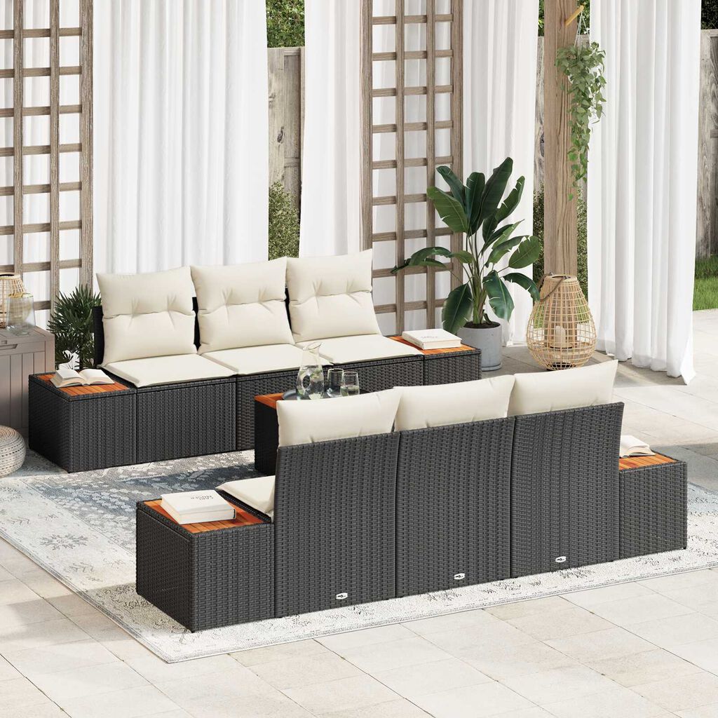 vidaXL Σετ Καναπέ Κήπου με μαξιλάρι 7 pcs Μαύρο Πολυ ράταν