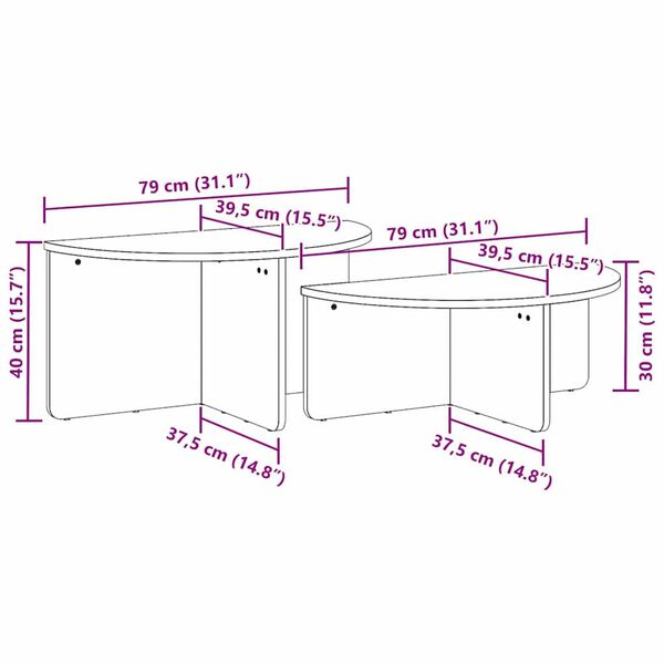 vidaXL Τραπεζάκι σαλονιού 2 pcs Λευκό 79 x 39.5 x 40 εκ