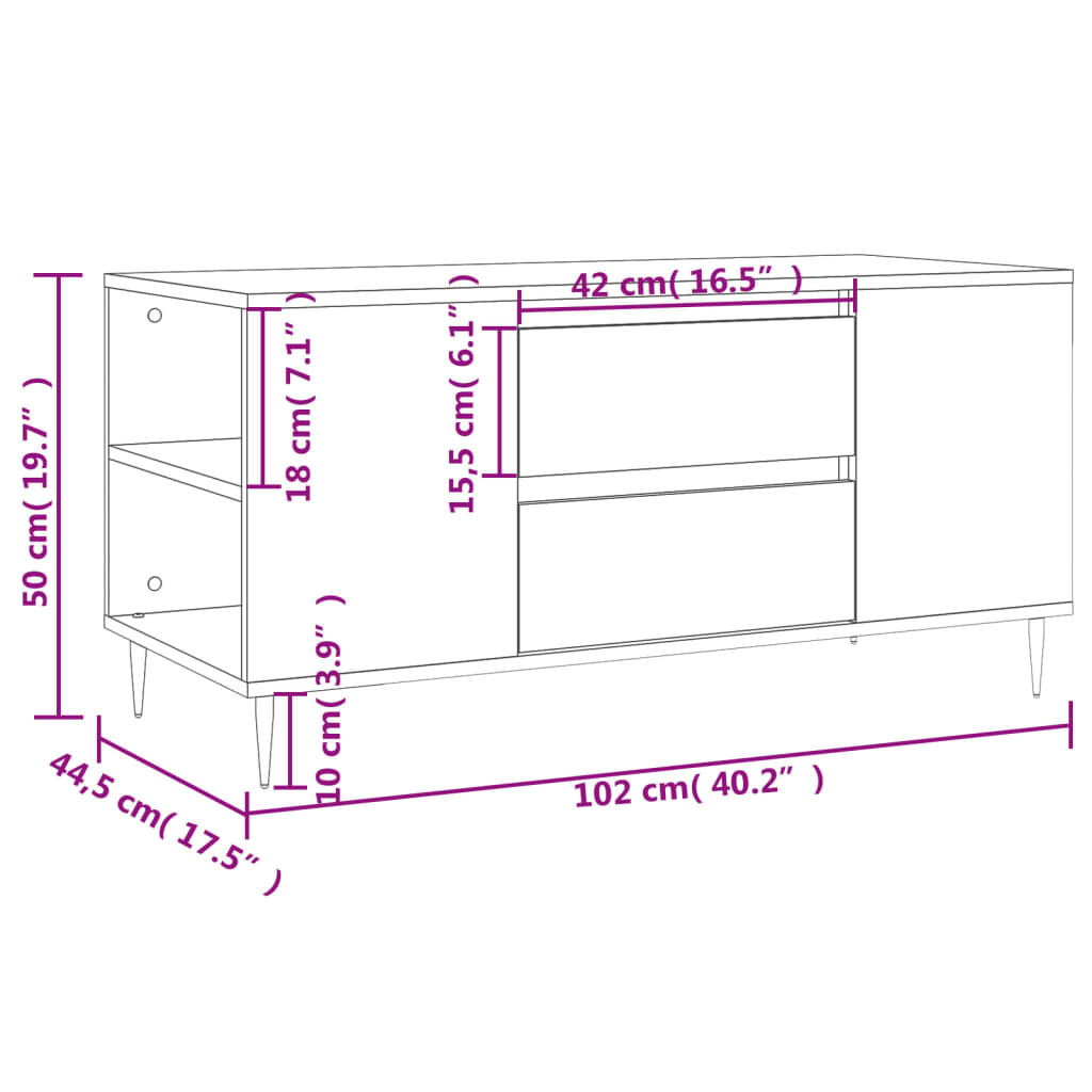 vidaXL Τραπεζάκι Σαλονιού Καφέ Δρυς 102x44,5x50 εκ. Επεξεργασμένο Ξύλο