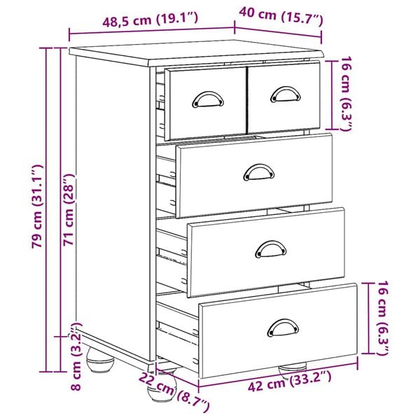 vidaXL Συρταριέρα ASKIM Λευκό 45.8 x 40 x 79 εκ. Μασίφ ξύλο πεύκου