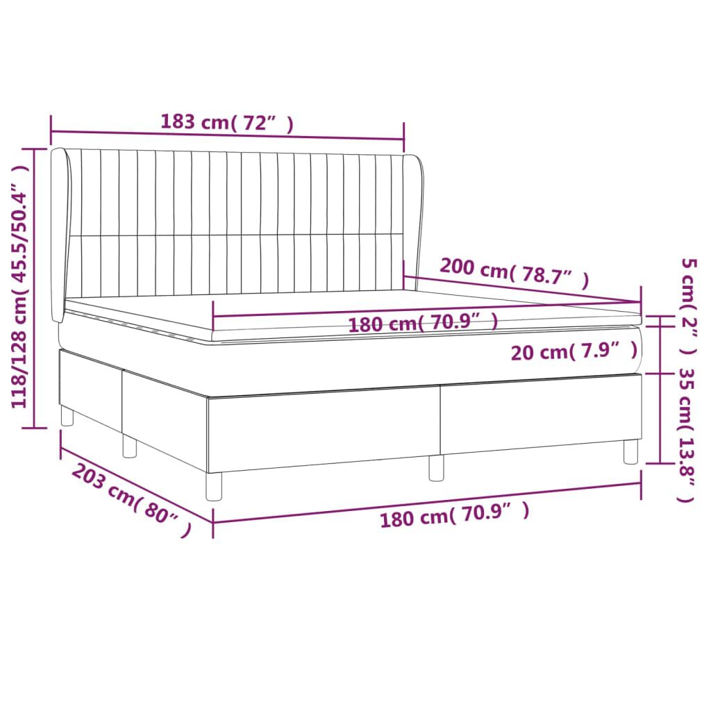 vidaXL Κρεβάτι Boxspring με Στρώμα Σκούρο Γκρι 180x200 εκ. Βελούδινο