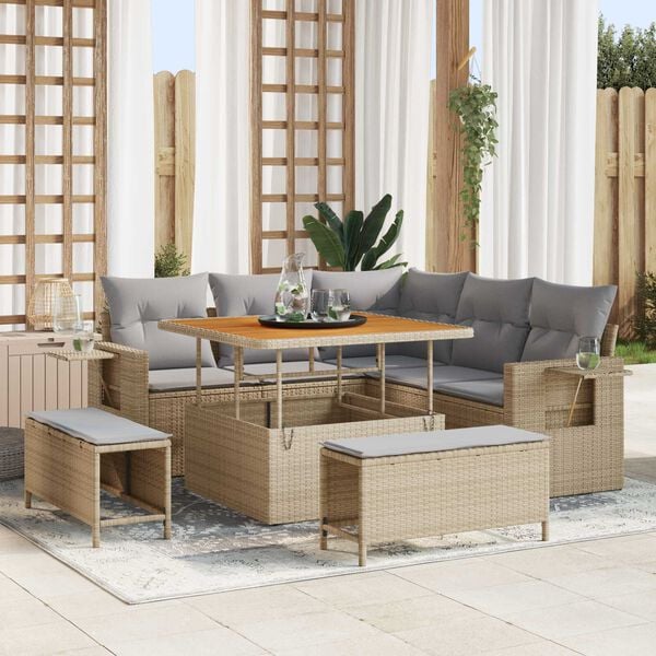 vidaXL Σετ Καναπέ Κήπου 8 pcs Μπεζ συνθετικό ρατάν