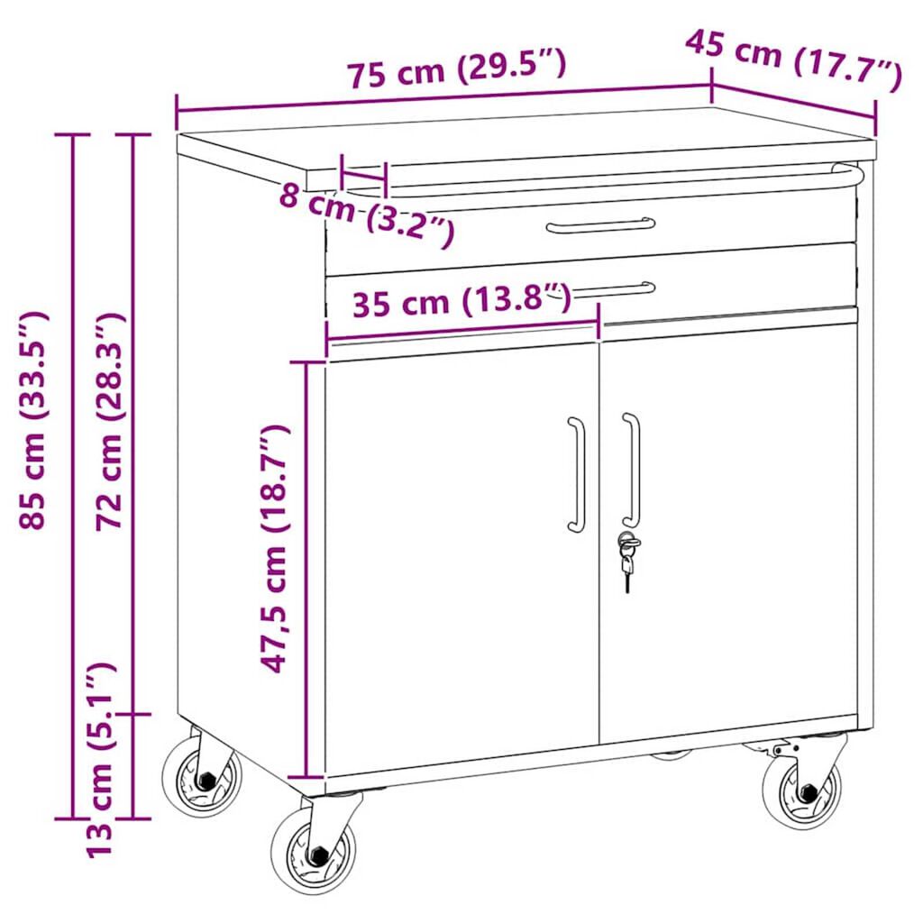 vidaXL Εργαστήριο με συρτάρι Μαύρο και γκρι 75 x 45 x 85 εκ.