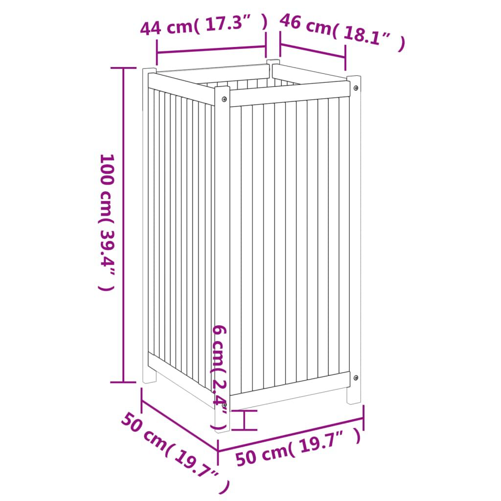 vidaXL Ζαρντινιέρα Κήπου με Επένδυση 50x50x100 εκ. Μασίφ Ξύλο Ακακίας