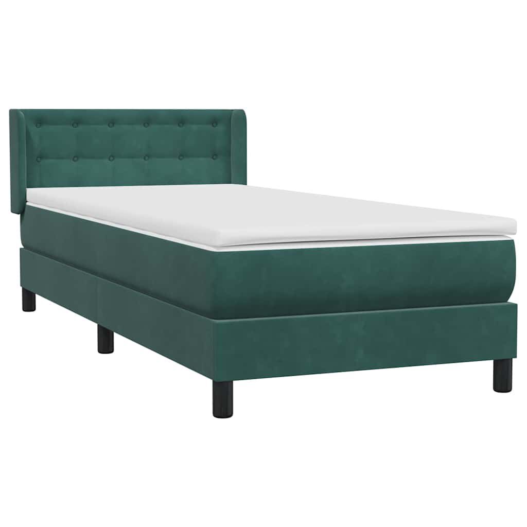 vidaXL Box Spring κρεβάτι με στρώμα σκούρο πράσινο 90x220 cm Velvet