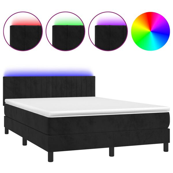 vidaXL &Kappa;&rho;&epsilon;&beta;ά&tau;&iota; Boxspring &mu;&epsilon; &Sigma;&tau;&rho;ώ&mu;&alpha; & LED &Mu;&alpha;ύ&rho;&omicron; 140x200 &epsilon;&kappa;. &Beta;&epsilon;&lambda;&omicron;ύ&delta;&iota;&nu;&omicron;
