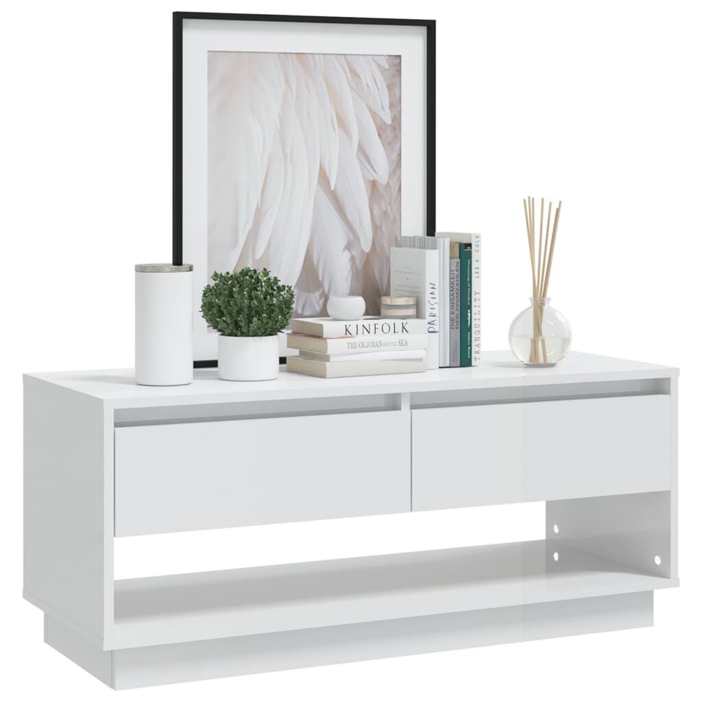 vidaXL Έπιπλο Τηλεόρασης Γυαλ. Λευκό 102x41x44 εκ. Επεξεργασμένο Ξύλο