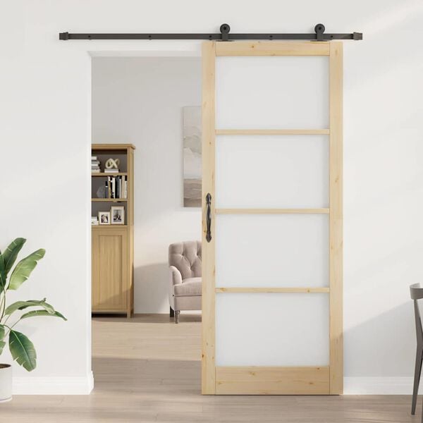 vidaXL Συρόμενη Πόρτα ORKDAL Καφέ 93 x 232 εκ. Ξύλο και μέταλλο