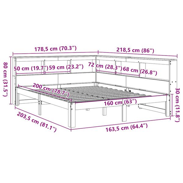 vidaXL Κρεβάτι Βιβλιοθήκη Χωρίς Στρώμα 160x200 εκ Μασίφ Ξύλο Πεύκου