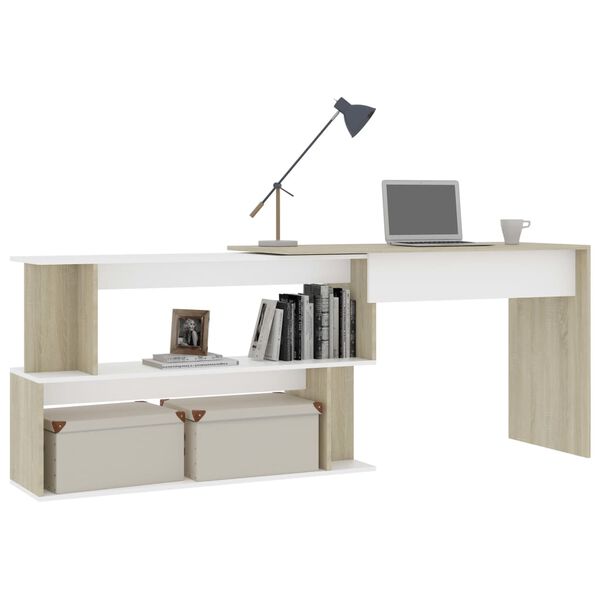 vidaXL Γραφείο Γωνιακό Λευκό/Sonoma Δρυς 200 x 50 x 76 εκ. Επεξ. Ξύλο