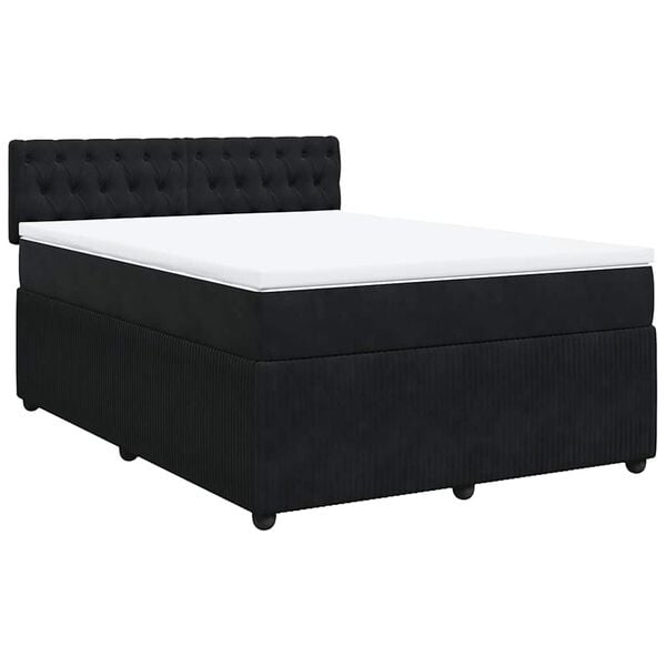 vidaXL Κρεβάτι Boxspring με Στρώμα Μαύρο 160x200 εκ. Βελούδινο